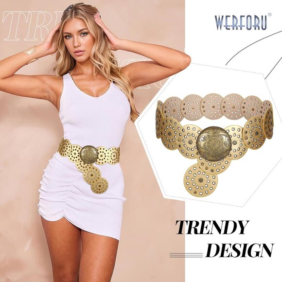 ⚡Women Vintage Leather Boho Belt Western Disc Waist Belt for Dress or Jeans - Picture 3 of 6